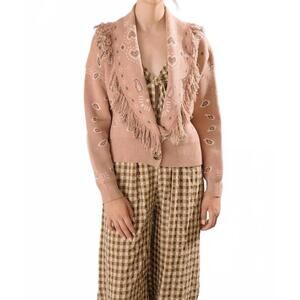 NEW STORIA paisley fringe knit cardigan in peach